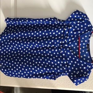 Blue and white polka dot blouse